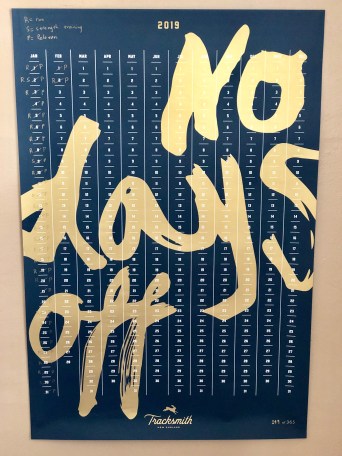 Tracksmith's #nodaysoff wall calendar for 2019.